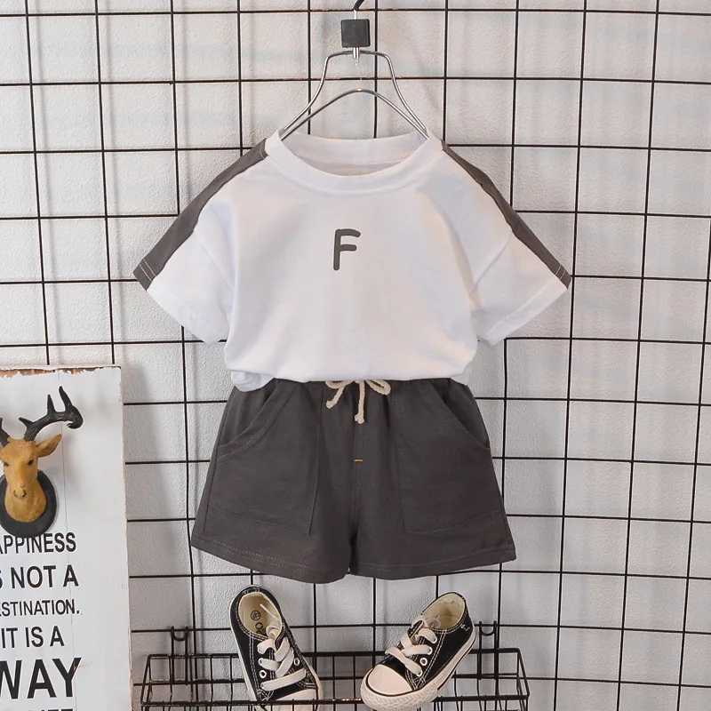 0-5-year-old boy simple Korean fashion T-shirt+baby summer cotton shorts setT250327