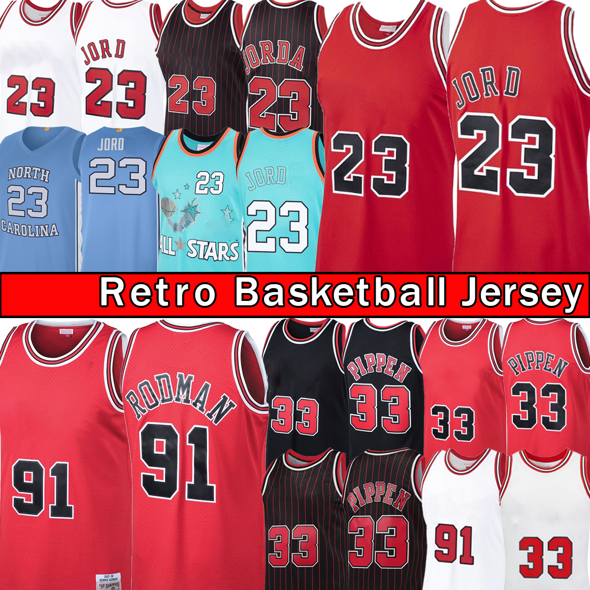 Michael, 23 Basketball Jersey Scottie 33 Pippen, Dennis 91 Rodman, City Retro City Jersey Men Red White Shirt