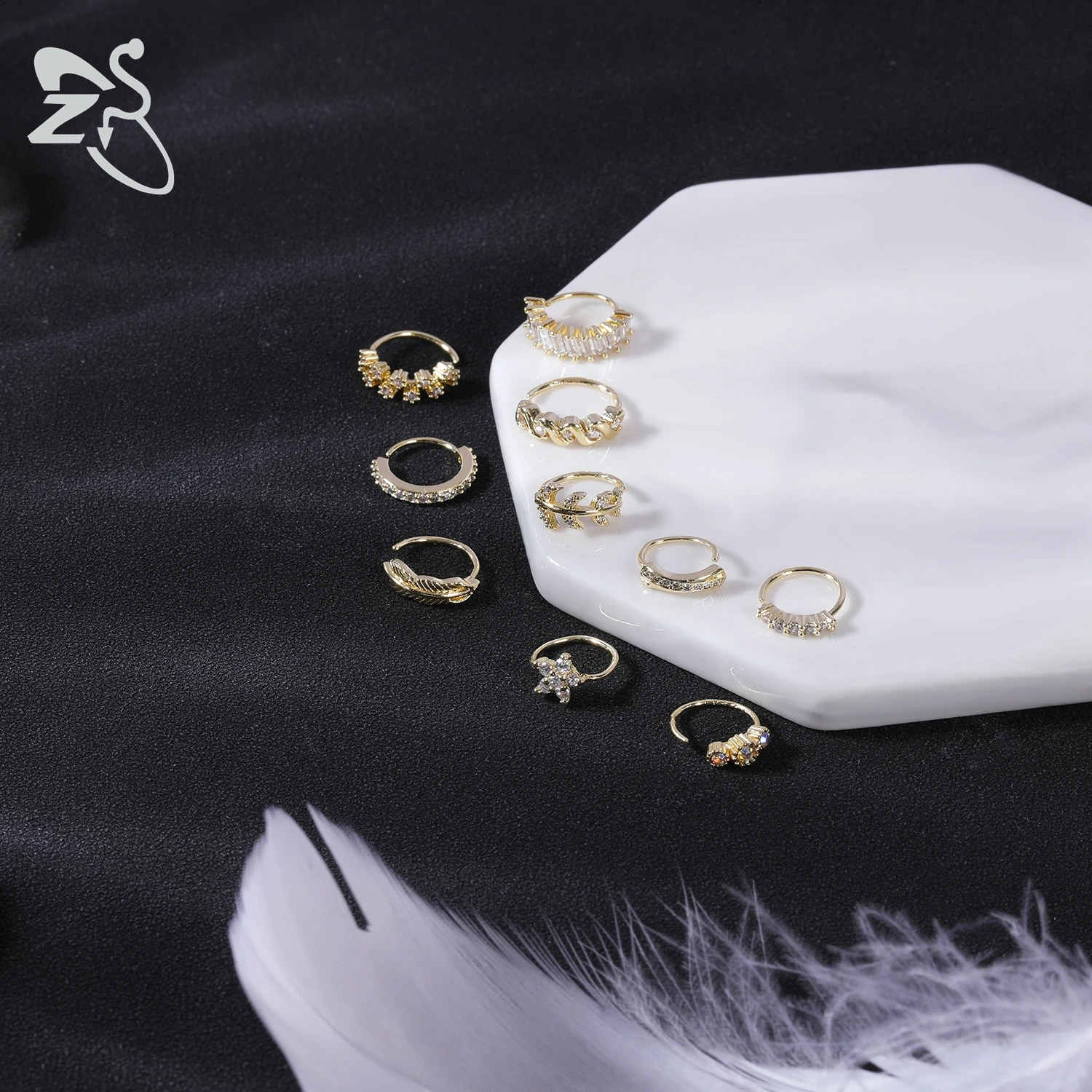 ZS 1 Set CZ Crystal Pendant Nose Ring For Women Girls Heart Flower Drop Nostril Piercings Ear Cartilage Helix Piercing Jewelry 250327