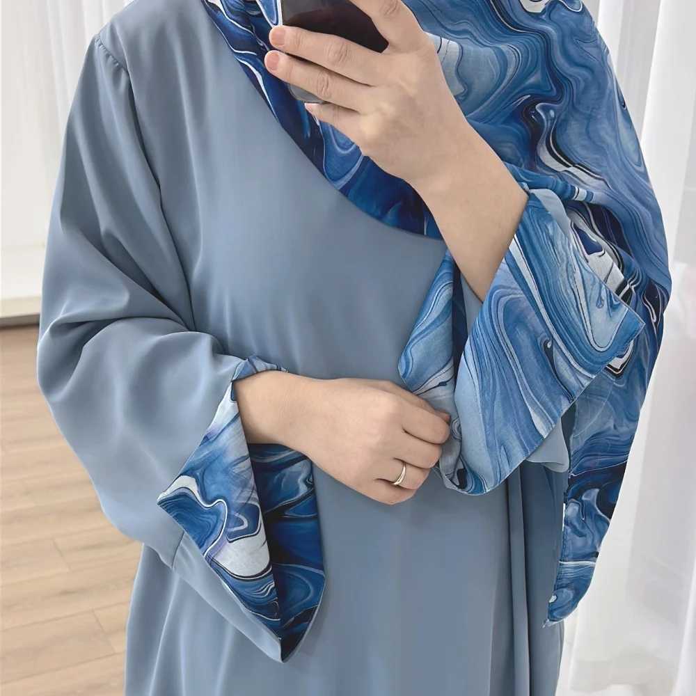 Oem new Abaya watercolor marble tie dye printing high-end Islamic Abaya set Islamic clothing Abaya Muslim womens clothing X250327