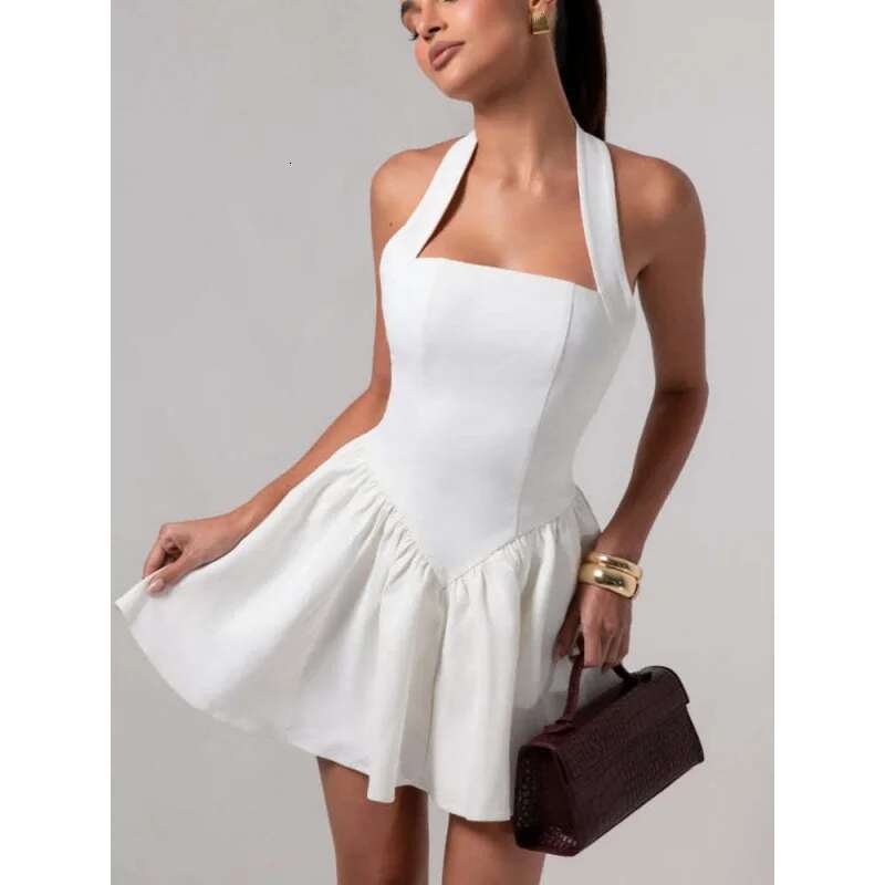 Dongdumaoyi Ruches Mini Spaghetti Band Patchwork Sexy Backless Zoom Kant Hoge Taille Damesmode Jurk