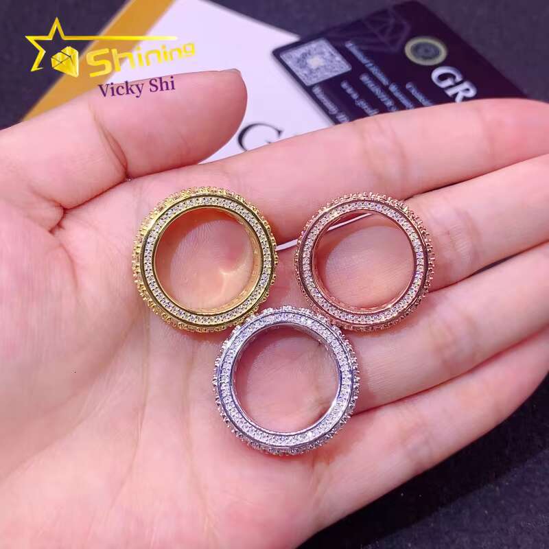 Wholesale Price Silver 925 Jewelry Ring Iced Out Two Rows VVS Moissanite Ring Men Hip Hop Rings GRA Certificated
