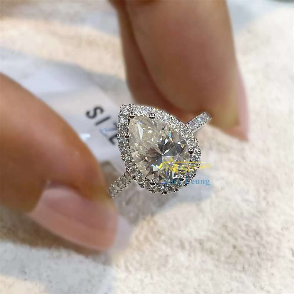 Women Jewelry Trendy Style Wedding Ring Pear Cut Halo 2CT S925/10K Solid Gold Moissanite Ring Engagement