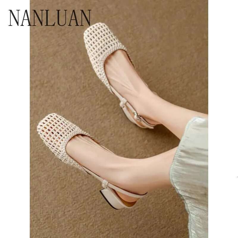 Boutique Summer New Style Simple Solid Color Thick Heel Women's Shoes High Quality Slip-on Casual Sandals