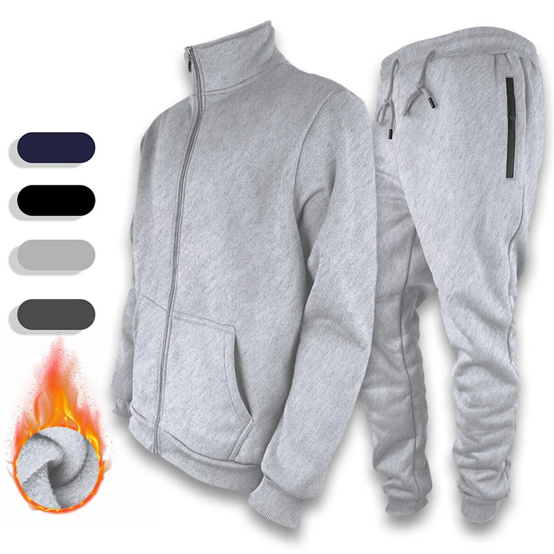Mens track and field suit set long sleeved tight corset full zipper running sweatshirt mens 2piece 250326