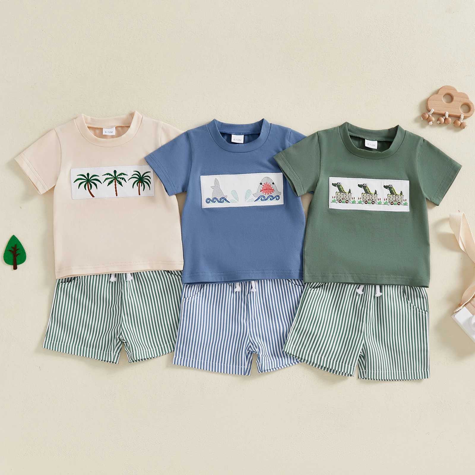 MISOWMNJOY Fashion New Baby Boys Clothing 2-piece Shorts Set Short Sleeve T-shirt Striped Shorts 2-piece Baby SetT250327