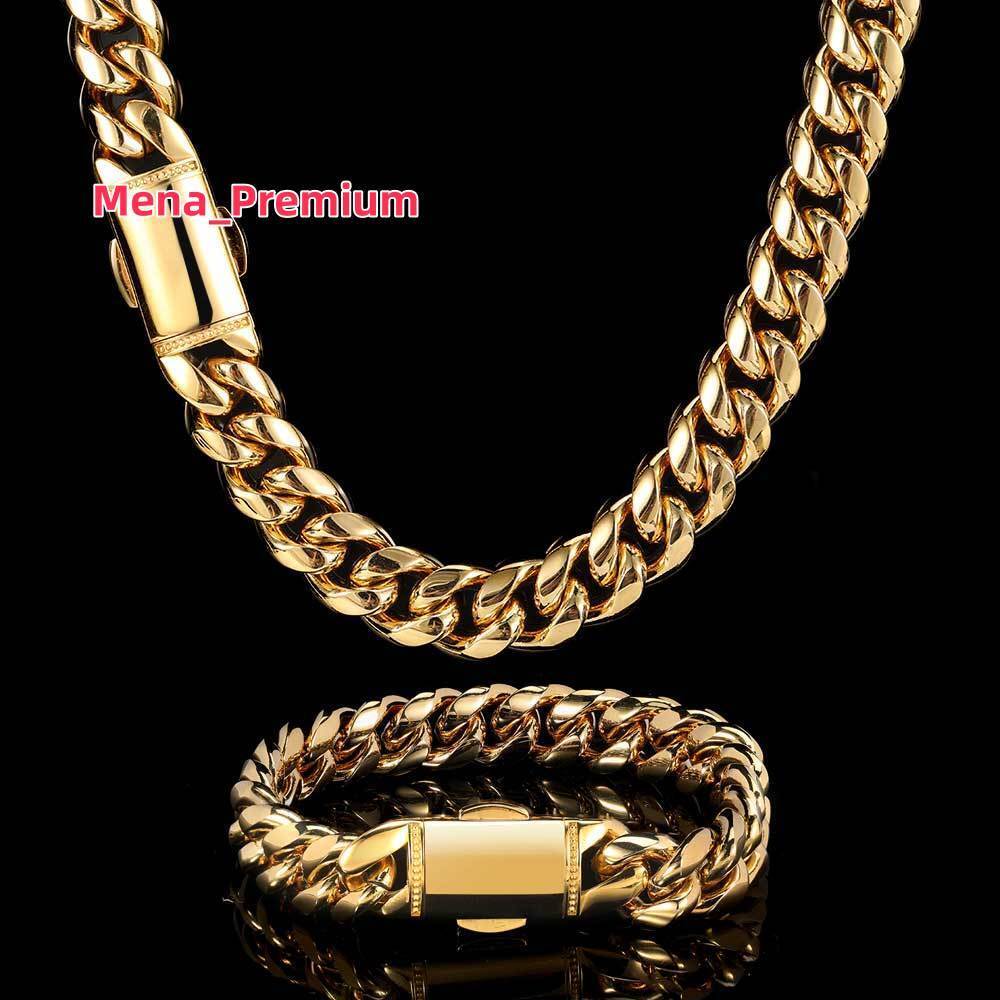 Hip Hop Fashion Jewelry Fine Polished Stainless Steel Chain 18K Gold Plated Customized Mens Cuban Link Chain Necklace