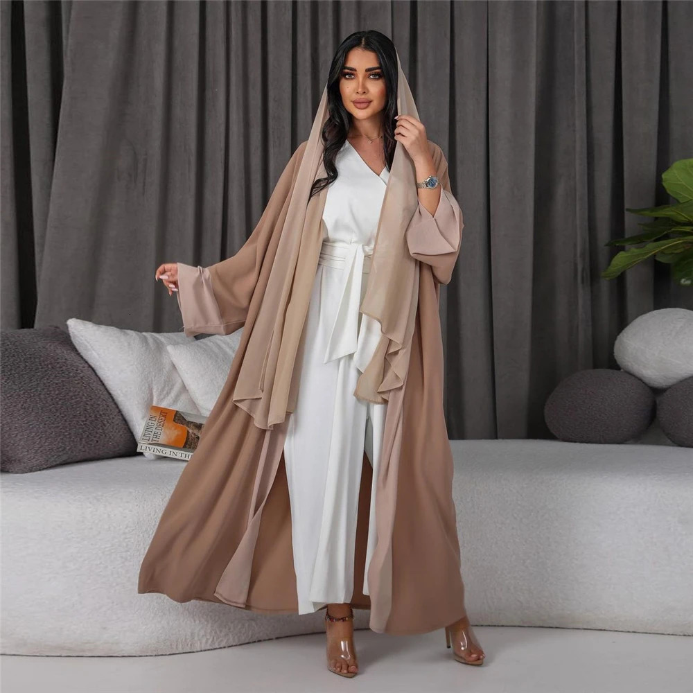 Eid al Fitr Mubarak Djellaba Chiffon Open Abayas Womens White Kimono Fleece Sweater Dubai Kaftan Abaya Islamic Clothing Ramadan Humble Robe 250326