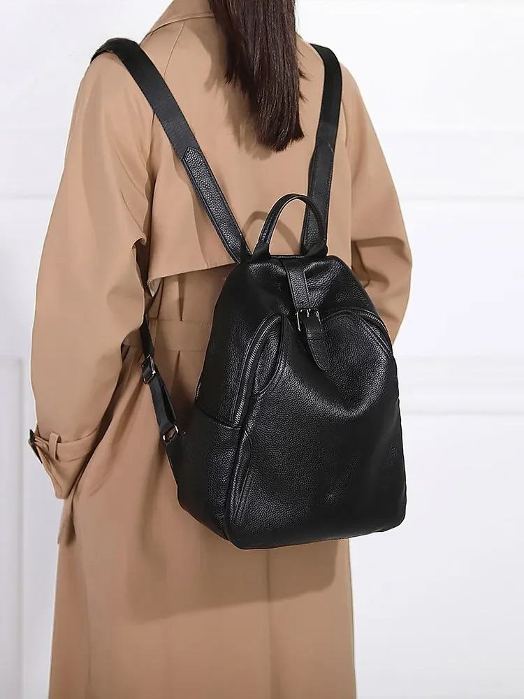 Black Backpack 100% Real Genuine Cowhide Women Bagpack Female First Layer Cow Leather School Book Backpacks Bags