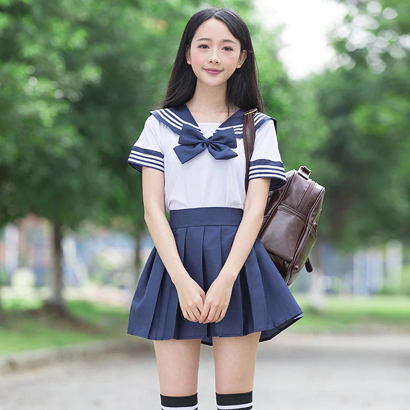Sailor Set School Uniform JK Girls White Shirt and Deep Blue Tight Student Role Play 250326
