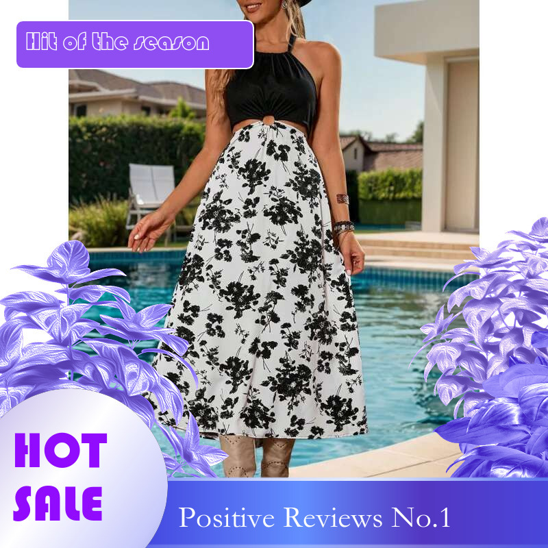Dongdumaoyi Zomer Nieuwe Halter Jurk Grensoverschrijdende Hoge Taille Gedrukt Patchwork Mouwloze Damesmode