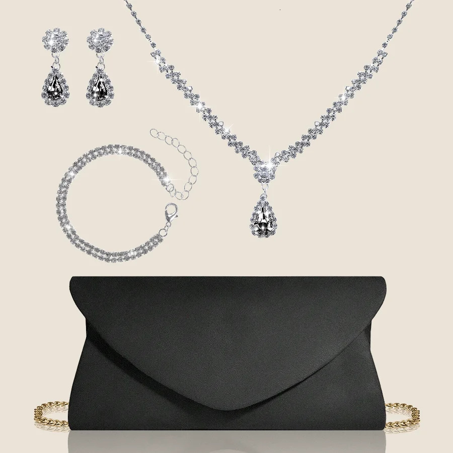 Simple solid color plush womens evening bag and clutch lightweight casual business shoulder cross body paired with sparkling rhinestone earrings 25032