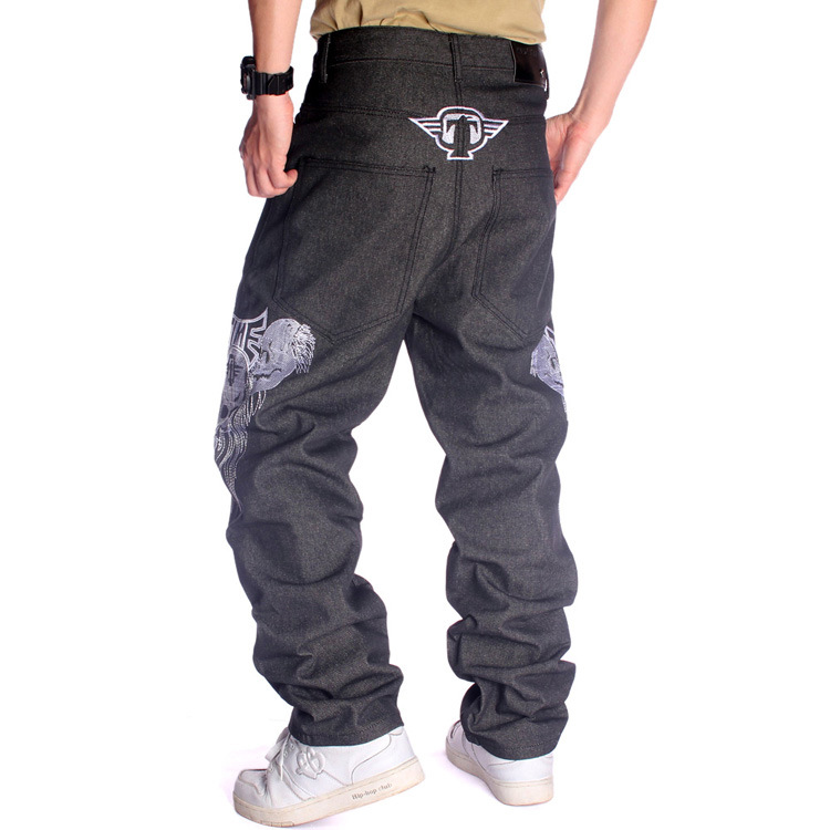 HIPHOP Street dance jeans tide men embroidery skull Street motorcycle jeans Hip Hop Skateboard Men's Jeans Definitely disco dance pants