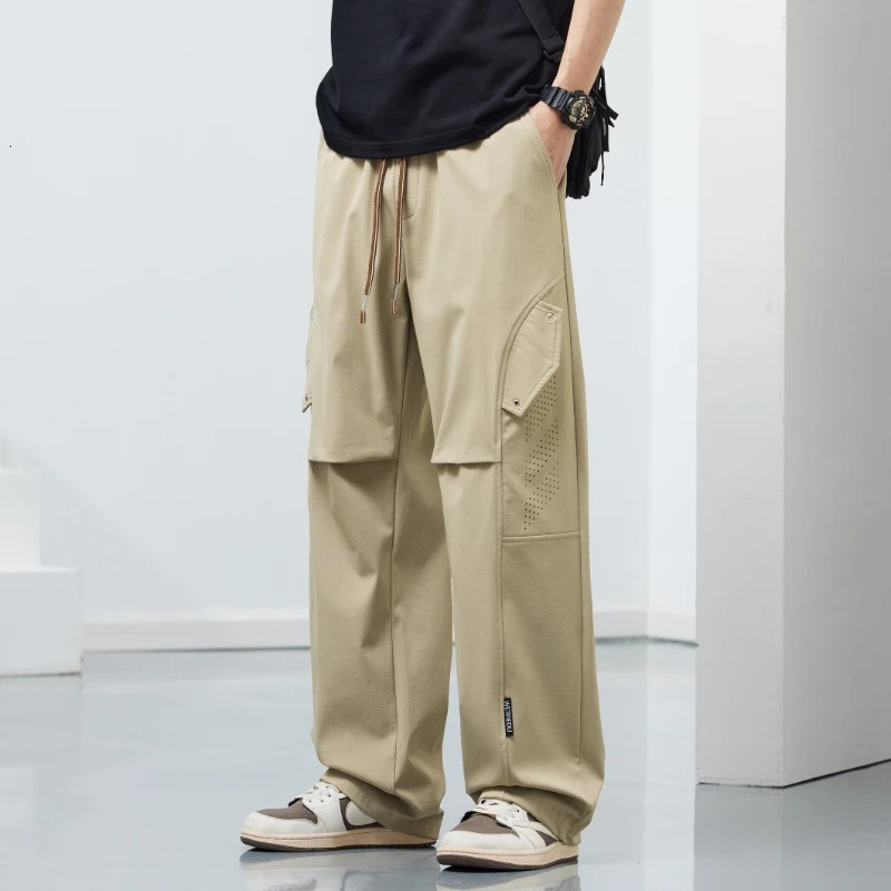 Summer Cool Mens Pants Loose Suitable for Goods Cavalry Men Elastic Ice Wide Legs Large Size 250327