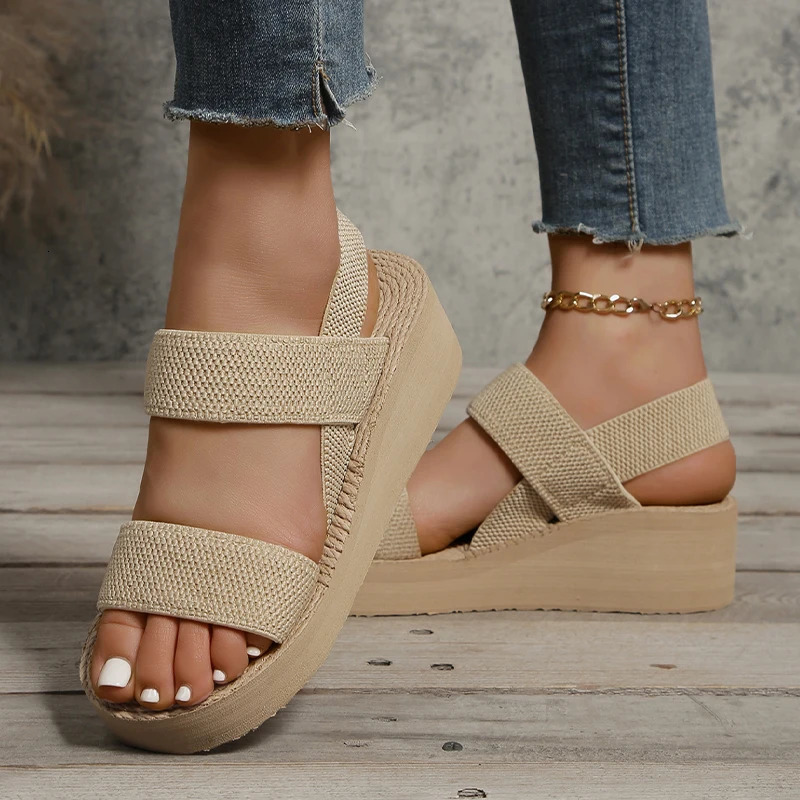 Home>Products>Mini Slip Back Wedge Sandals>Summer Lightweight Sandals>Solid Color Thick Bottom Womens Shoes 250317