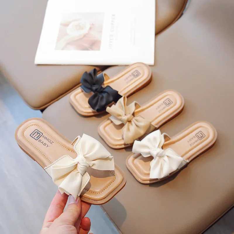 Slipper Bow anti slip childrens fashionable princess shoes open toe childrens summer beach shoes apartment anti slip 2024 S25326