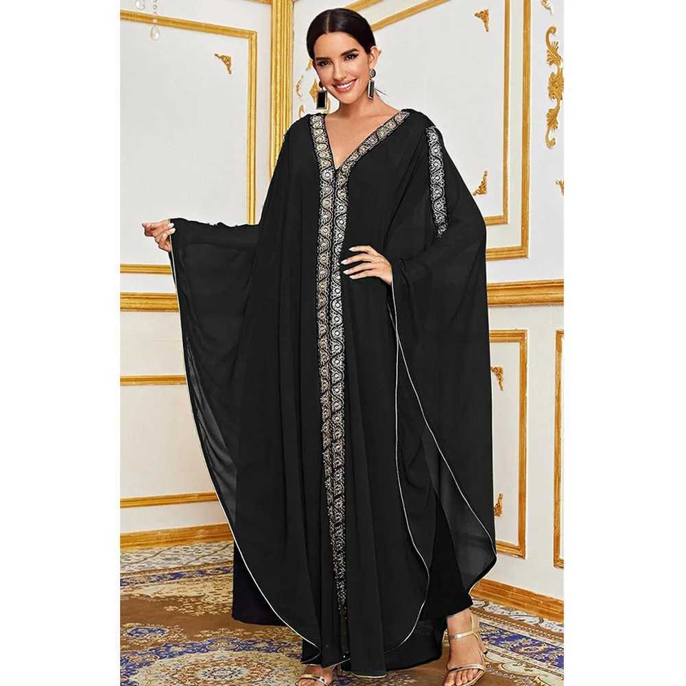 Abaya Morocco Kaftan Dubai Hooded Maxi Dress Bat Slve Farasha Kaftan Muslim Women African Open Kimono Boubou Evening Long Gown X2505141