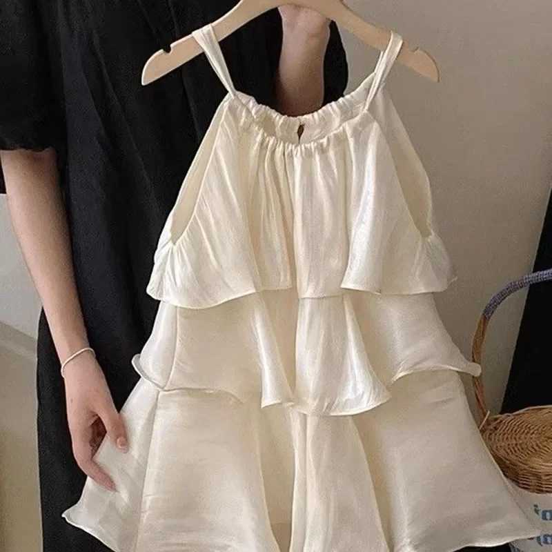 Summer New Sle Baby Girls Sweet Dress Korean Fashion Childrens Clothing Childrens Girls Ruffle Edge Small Fresh Suspension Dress W250326