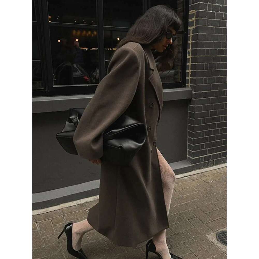 Women's Coat Casual Woolen Women Oversize Coat Solid Lapel Double Breasted Pocket Female Overcoat Autumn Winter Retro Lady Streetwear