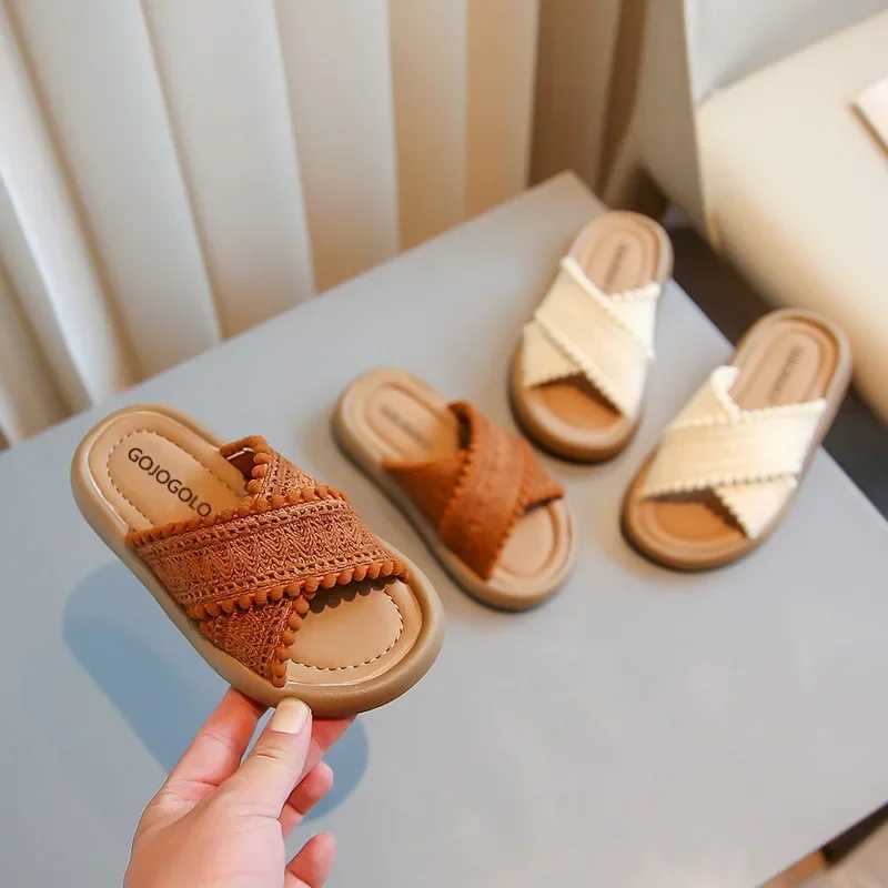 Slipper Girl Summer Sliding Princess Sweet Childrens Sliding Beach Shoes Bohemian Weaving Childrens Outdoor Sliding S25326