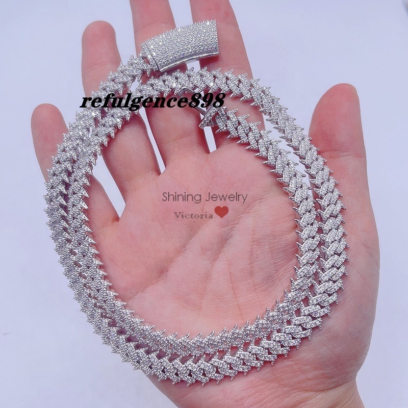 Pass Diamond Tester Hip Hop Iced Out Diamond Moissanite 10mm Spiked Cuban Chain