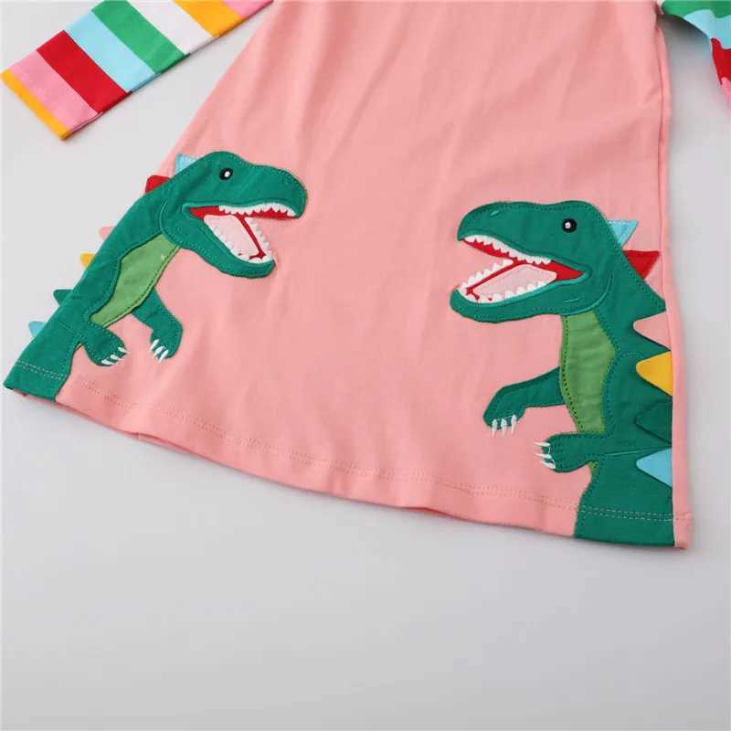 Jumping Meters newly arrived princess girl dress dinosaur app cute birthday childrens clothing autumn long sleeved childrens clothing W250326