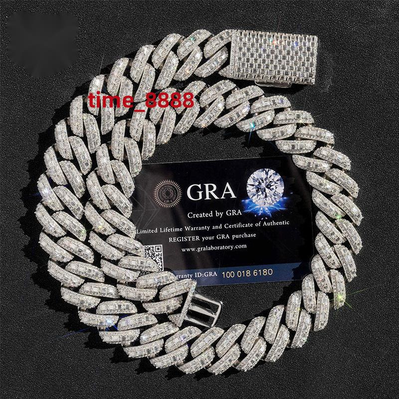 Cuban chain 20mm full set moissanite 925 silver trendy brand accessory mens necklace