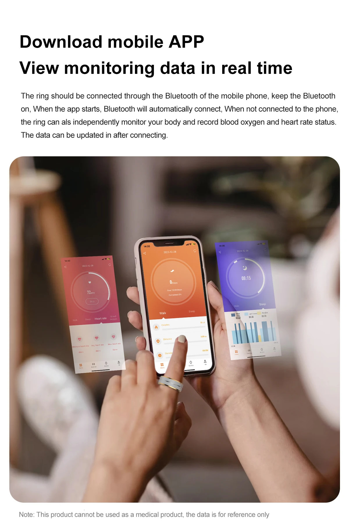 Male and Female Heart Rate and Blood Oxygen Monitoring Multi sport Mode IP68 Waterproof Smart Ring Charging Box 250322