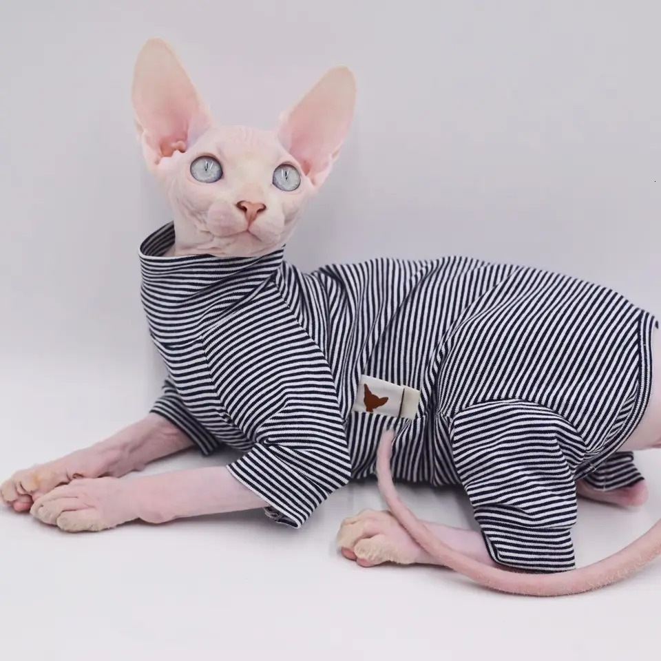 Sphynx Cat Clothes Leisure Stripe 4-legged Cotton Comfortable Hairless Cat Outfits Soft Winter Warm Devon Kornish Cat Clothes 250326
