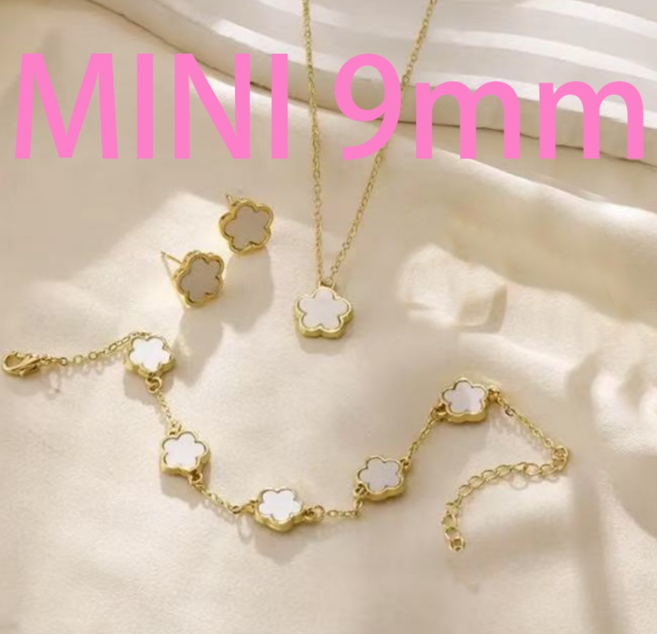 Leaf Clover Jewelry MINI 9mm Sets Diamond Shell Fashion Women Bracelet Earrings Necklace Valentine's Day Birthday Gift wholesale