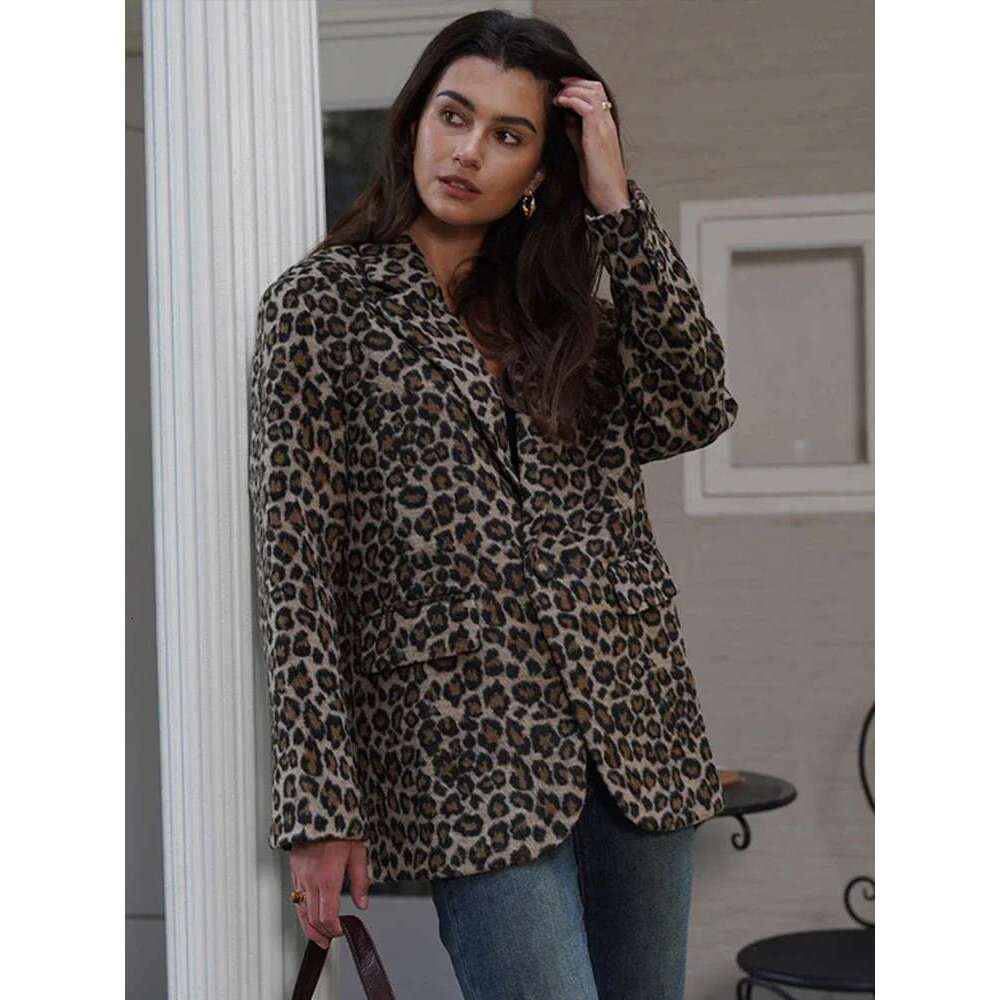 Women's Coat Vintage Leopard Women's Jacket Casual Lapel Single Button Coat Long Sleeve Jackets Autumn Lady New In Coats Outwears