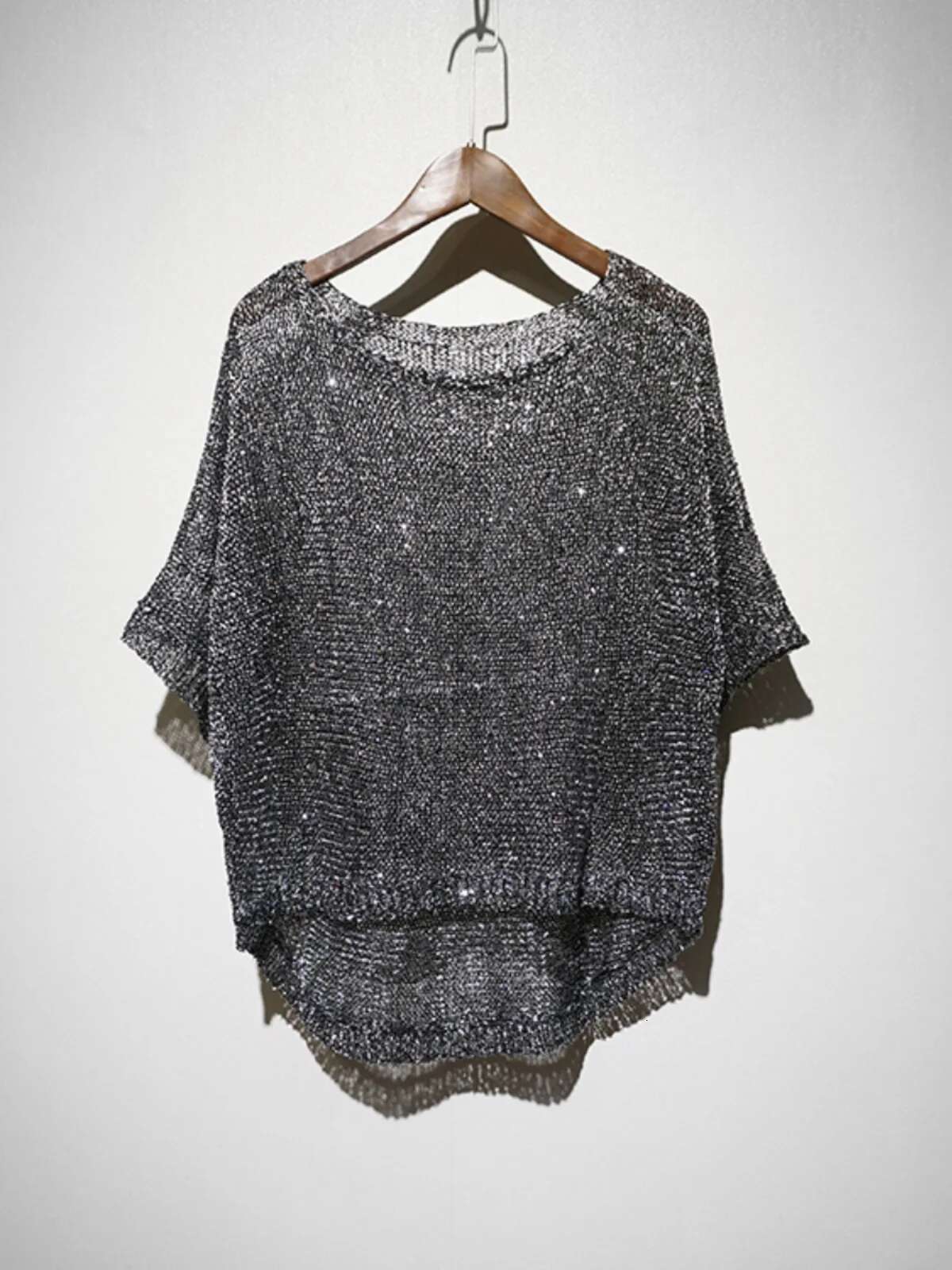 hoodie Women Shiny Bright Silk Pullovers Short Long Sleeve Round Collar Loose Tees Tops Casual Sexy Golden Black Basic Shirt Holiday jacket