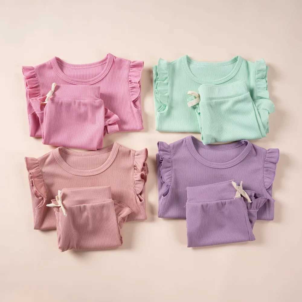 2PCS girls summer set solid color casual short sleeved shorts suitable for girls comfortable and soft Korean clothing suitable for gift 0-6Y childrenT