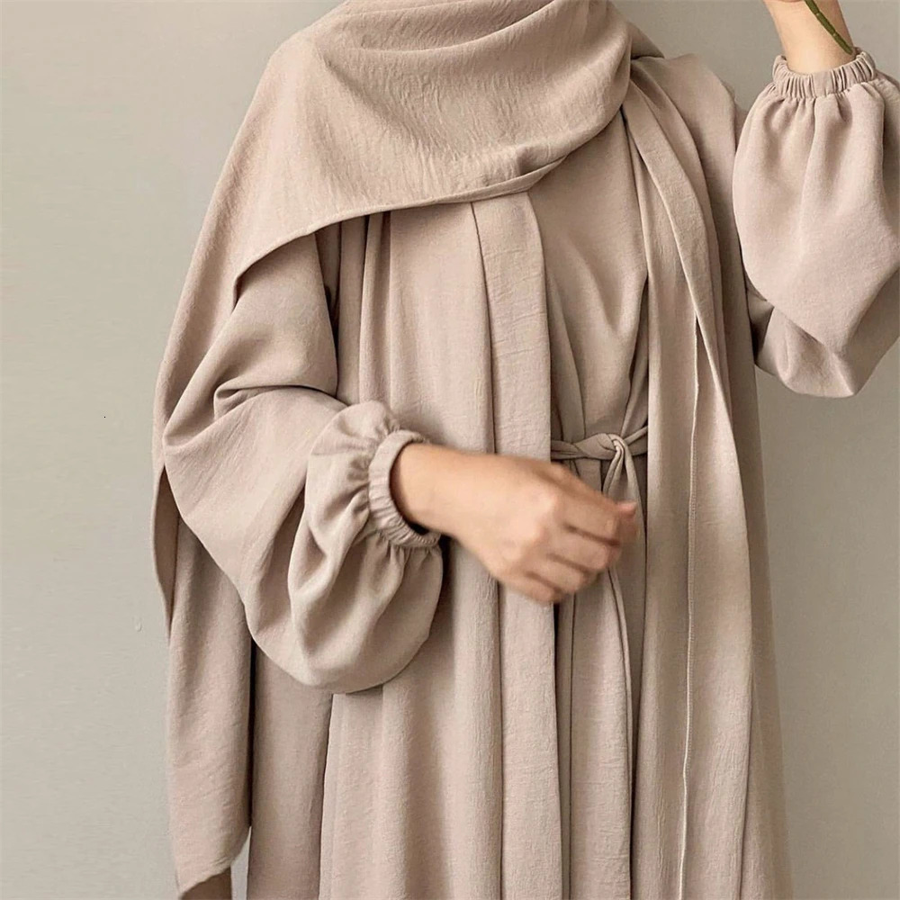 Abaya Suit Pleated Fabric Open AbayaInside Long Gown Islamic Costume Muslim Womens Wear Kaftan Ramadan Eid 250326