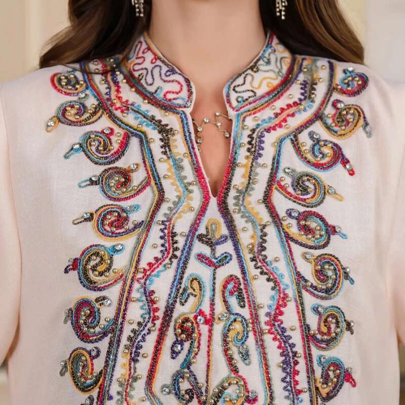 Dongdumaoyi Dubai Djellaba Dameskleding Abaya Arabische Damesjurk Musilin Geborduurde Jurk W
