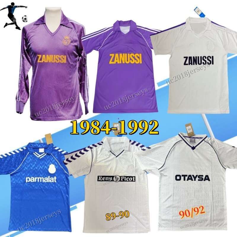 Retro 1984 1985 1986 1988 1990 1991 1992 Real Madris home RETRO Soccer Jerseys 84 85 86 88 89 90 91 92 away Purple Long Sleeve Football Shirt