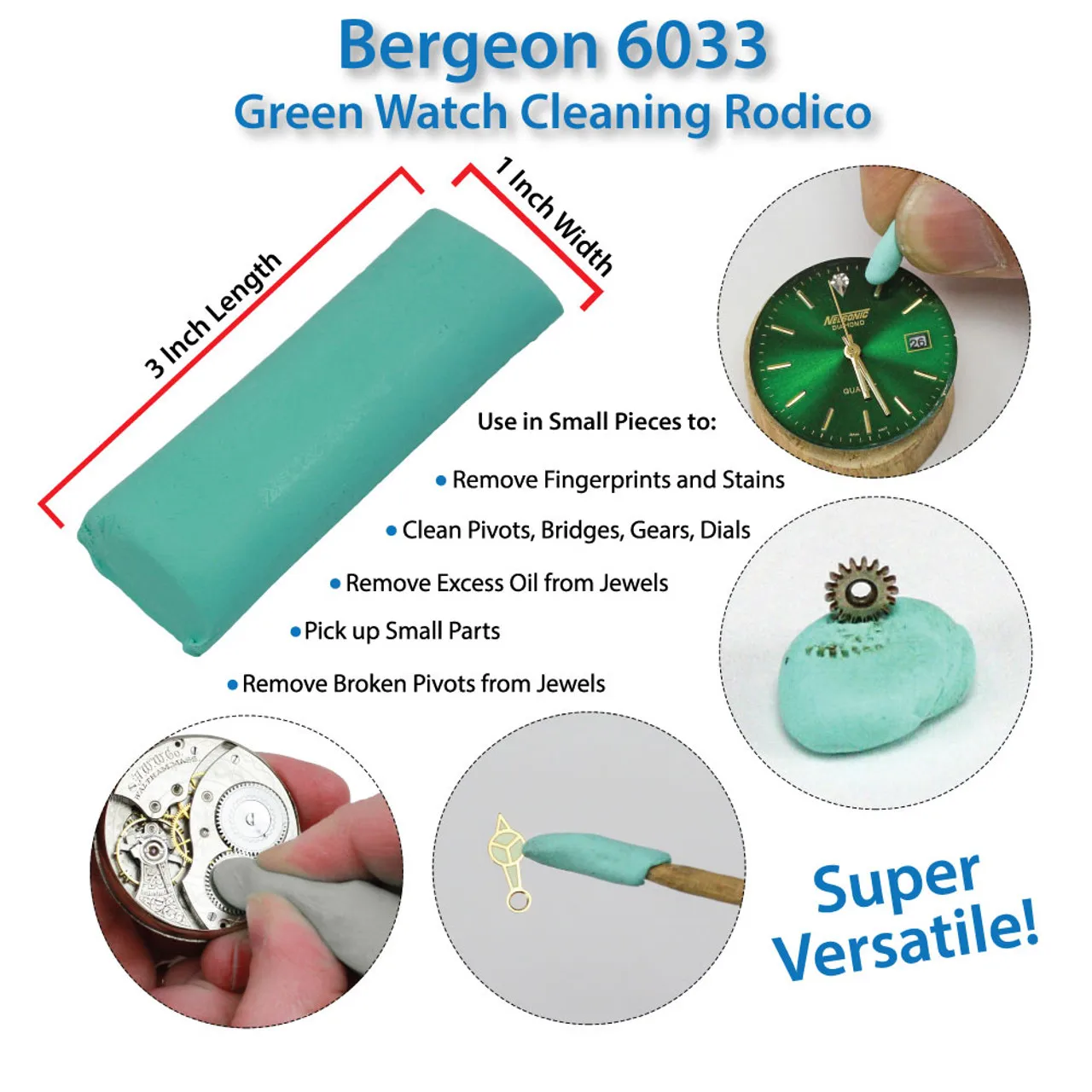 Bergeon 6033 Rodico The Original Green Putty Watch Cleaner for Cleaning Wheel Pivots Hands Watch Repair Tool