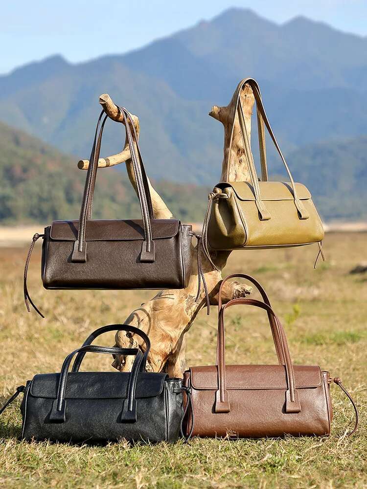 NEW Tanned Cowhide Women Baguette Bag Underarm Women's Shoulder Popular Shopping Commuter Bag Genuine Leather Handbag