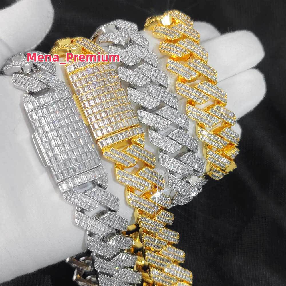 Hip Hop Jewelry Miami Cuban Chain Necklace Iced Out CZ Cubic Zirconia 20mm Baguette Miami Cuban Chain in 18K Gold