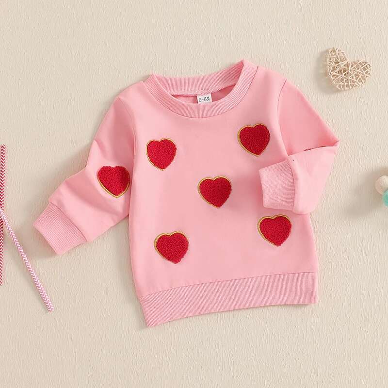 Ddmyshoesvip Baby Girl Valentines Sweatshirt Cute Clothes Outfit Heart Embroidery Long Sleeve Pullovers Autumn Winter Tops For Toddler