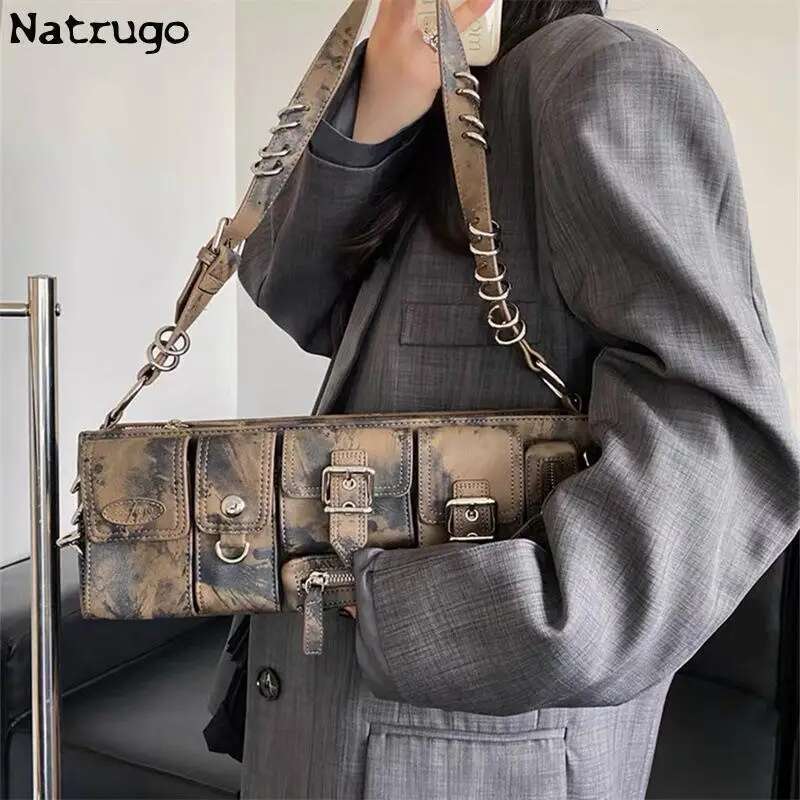 Y2k Vintage Gothic Shoulder Underarm Bag Ladies Sg Bags Leather Rock Girls Zip Cool Bagutte Women Handbags And Purses