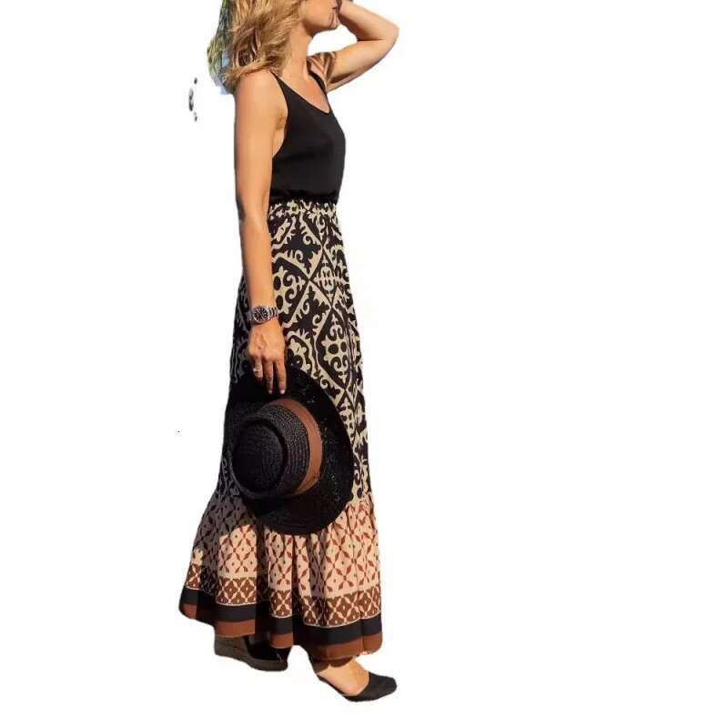 Dongdumaoyi Zomer Nieuwe Print Losse Patchwork Damesmode Uitlopende Rok C