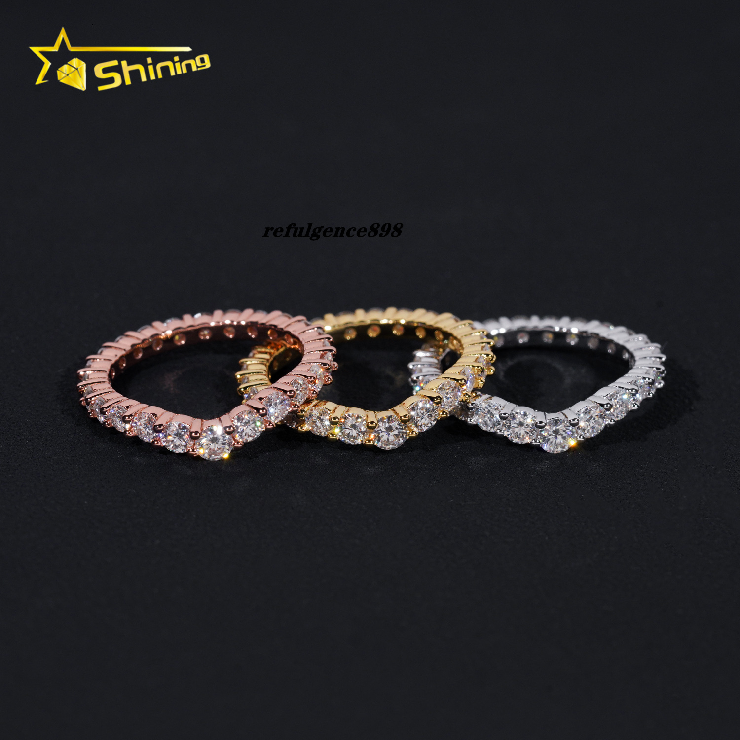 Fashion Design VVS Moissanite Round Band Engagement Ring Gold Plated 18K 925 Sterling Silver Wedding Rings