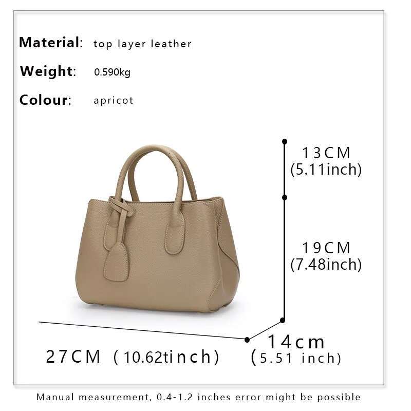 Aidrani Fashion Genuine Leather Women's Large Capacity Handbag Solid Color Multi Functional Shoulder Crossbody Mom's Bag