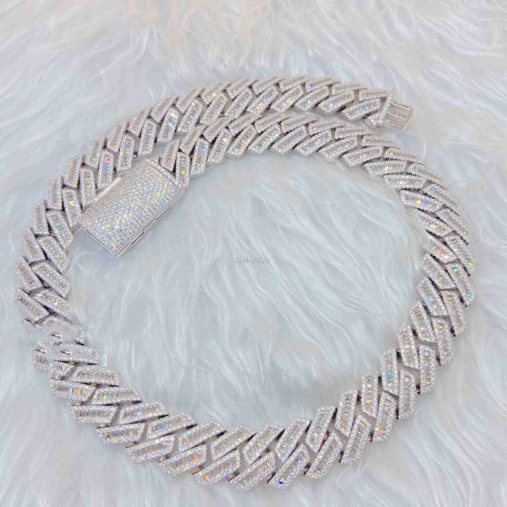 moissanite iced out cuban k chain Hip Hop Fine Jewelry Baguette Dia Men Necklace Sterg Sier Fully Vvs Moissanite designer jewelry