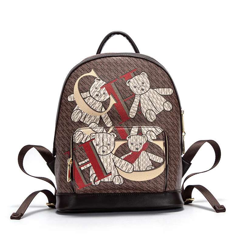 Brand Fashion 2024 New With Little Bear Cartoon Pattern Large Capacity Design Alphabet Women's Backpack