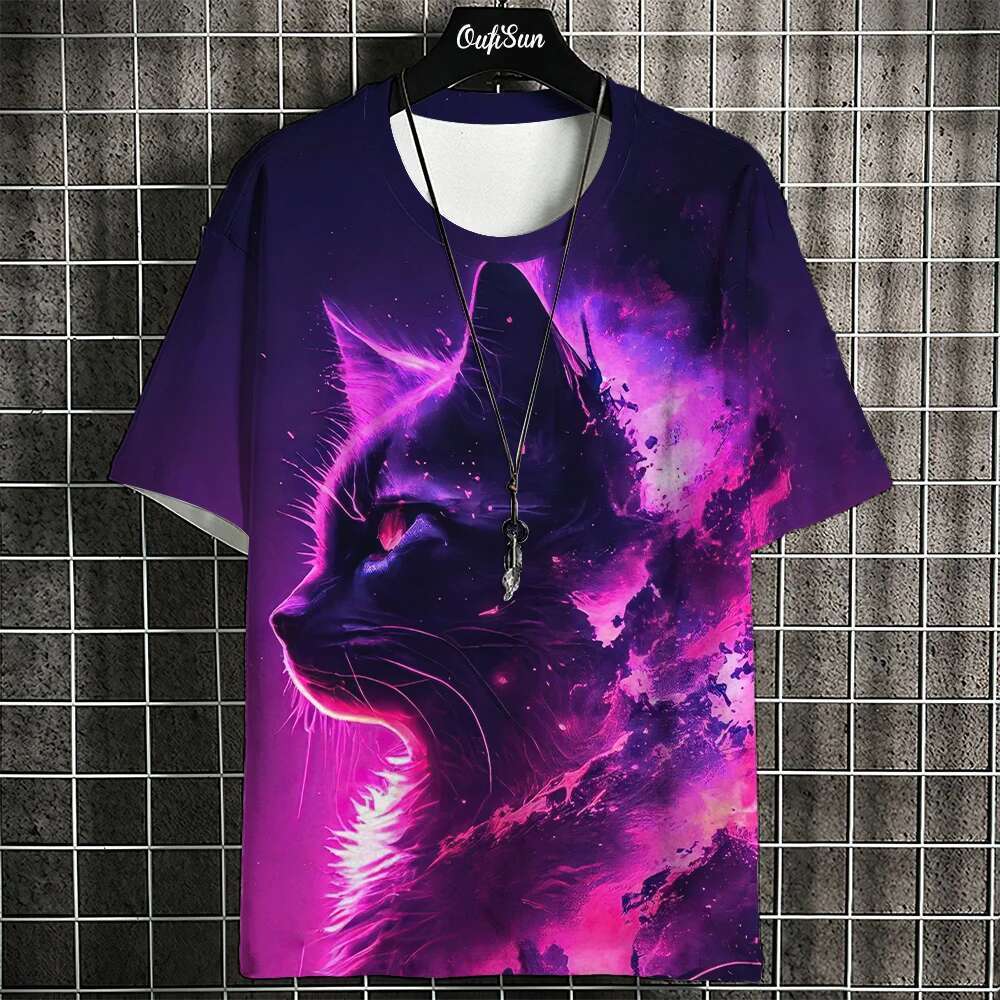Samurai cat men s T shirt summer fashion Japanese short sleeved oversized street clothing casual sportswear top