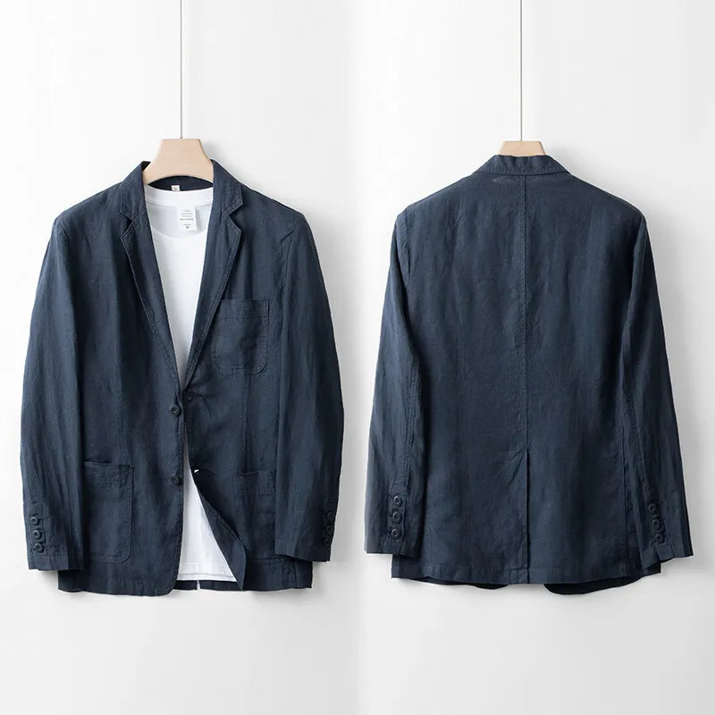 highquality 100% linen jacket mens summer lightweight breathable solid color y casual set 250326
