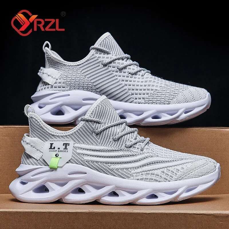 YRZL Men's White Running Lightweight Breathable Mesh Gym Sports Shoes Trendy Casual Durable Sneakers for Men