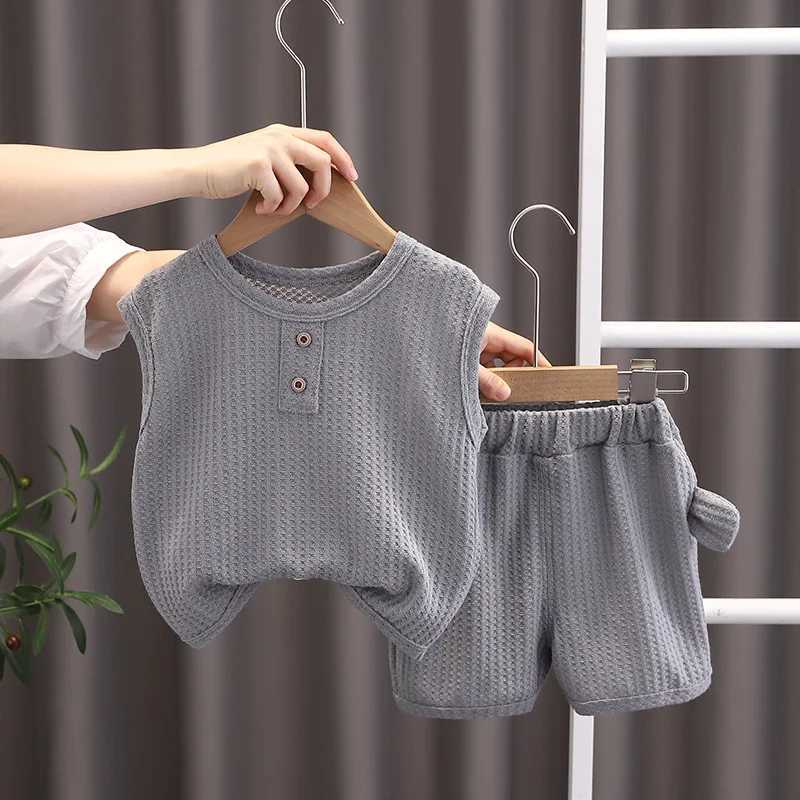 Preschool summer boy and girl set solid T-shirt shorts 2 pieces/set childrens clothing Korean casual breathable clothing setT250327